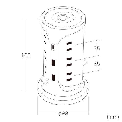 Sanwa Supply Tower-Style Power Strip with 12 AC Outlets, 2 USB-A Ports, and 1 Type-C Port, 2m Length, and a Centralized Switch, Black, TAP-B112C1A2BK