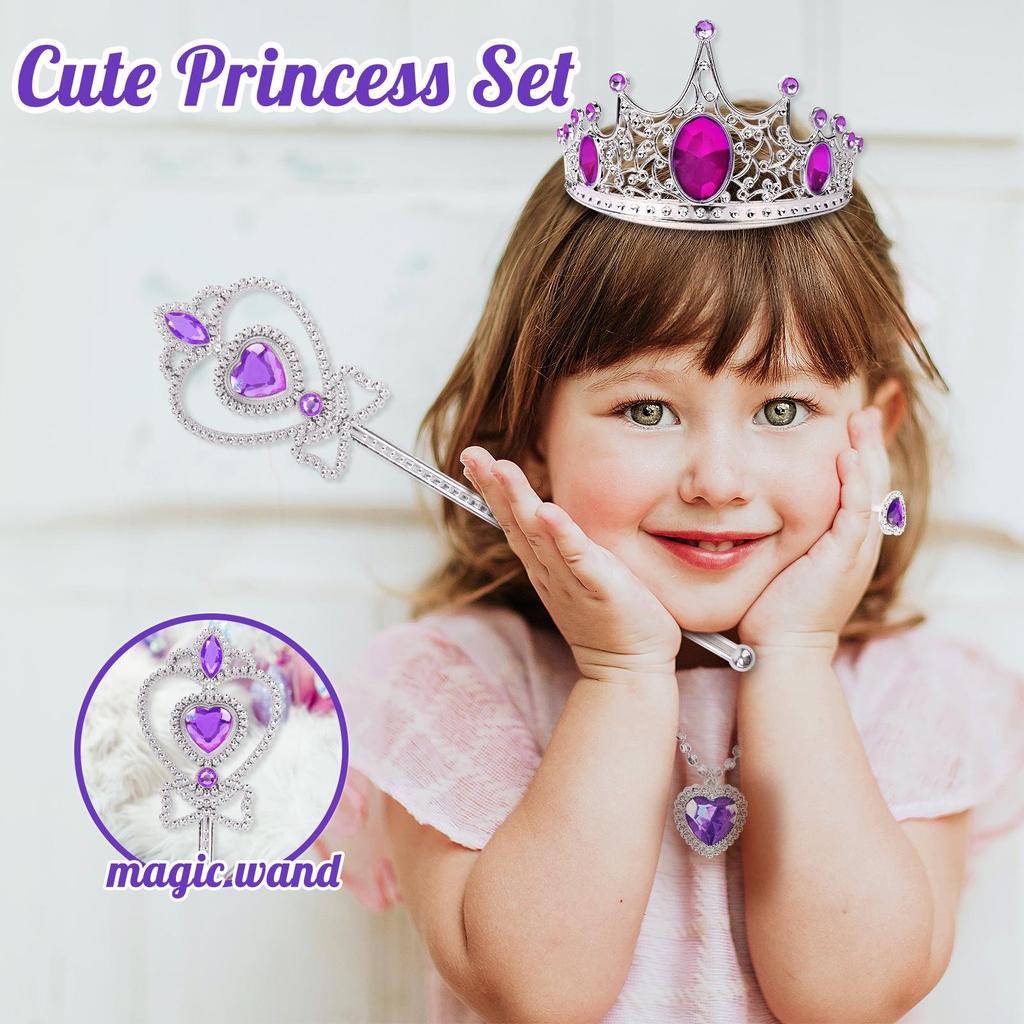 Girl's Princess Role Play Set: Cape, Magic Wand, Crown, and Ring