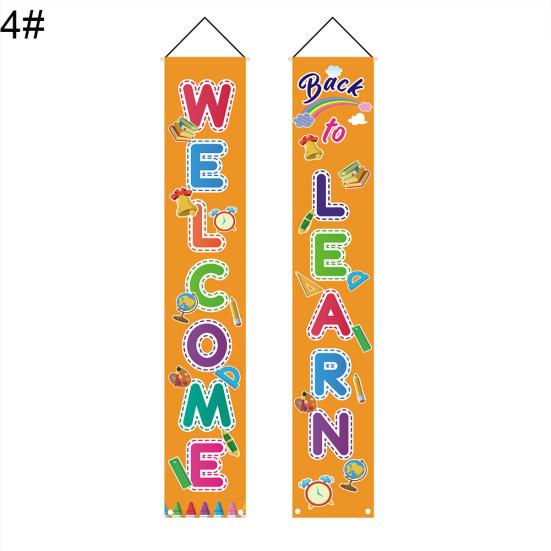 2Pcs Back To School Colorful Welcome Couplet Banner Door Wall Hanging Sign Flag