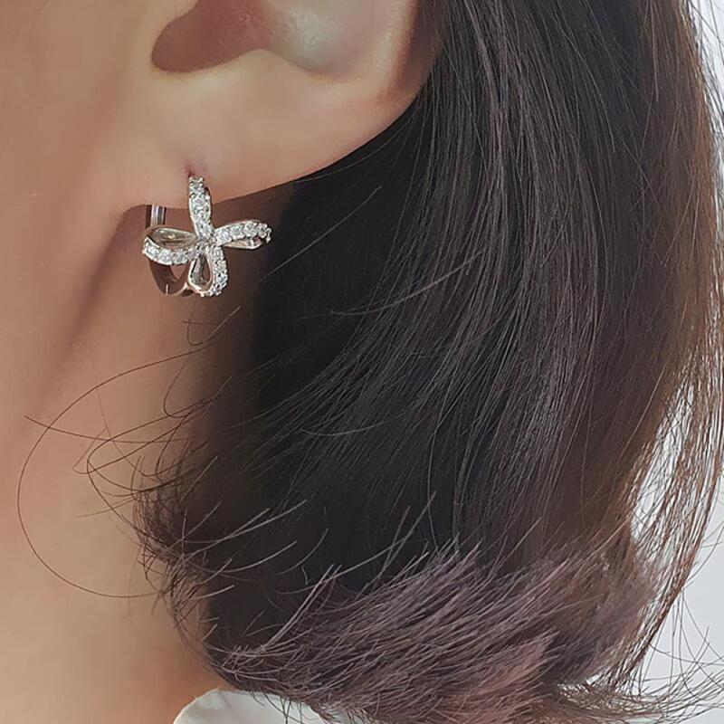 

Women s Lovely and Lively 3D Ribbon One-Touch Earrings A24905_Pink Gold