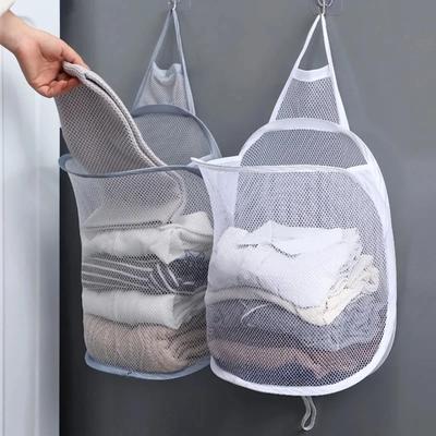 Foldable Storage Laundry Basket Organizer Dirty Clothes Mesh Bag Household Wall-mounted Bathroom Clothes Hanging Baskets Bucket