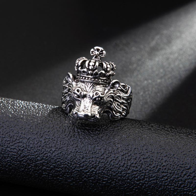 Retro Lion Crown Ring For Men Silver Color Punk Gothic Adjustable Ring Handmade Rock Hiphop Biker Accessories Man Gift