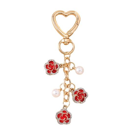 Keychain Pendant Rhinestones Inlaid Flower Imitation Pearls Charm Key Chain Zinc Alloy Key Ring Backpack Accessory