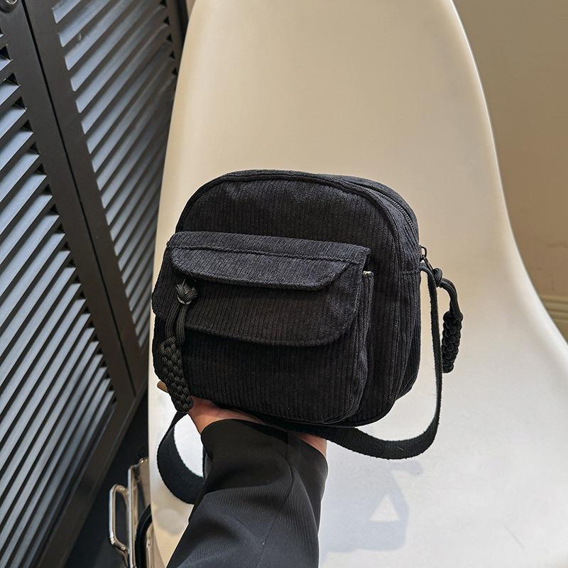 Corduroy autumn new fashion solid color fabric mobile phone bag campus style girls casual shoulder messenger bag