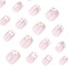 24 Pcs Short Square Press On Nail Flowers False Nail Sweet Acrylic Nail Glossy Full Cover Stick On Nail for Woman