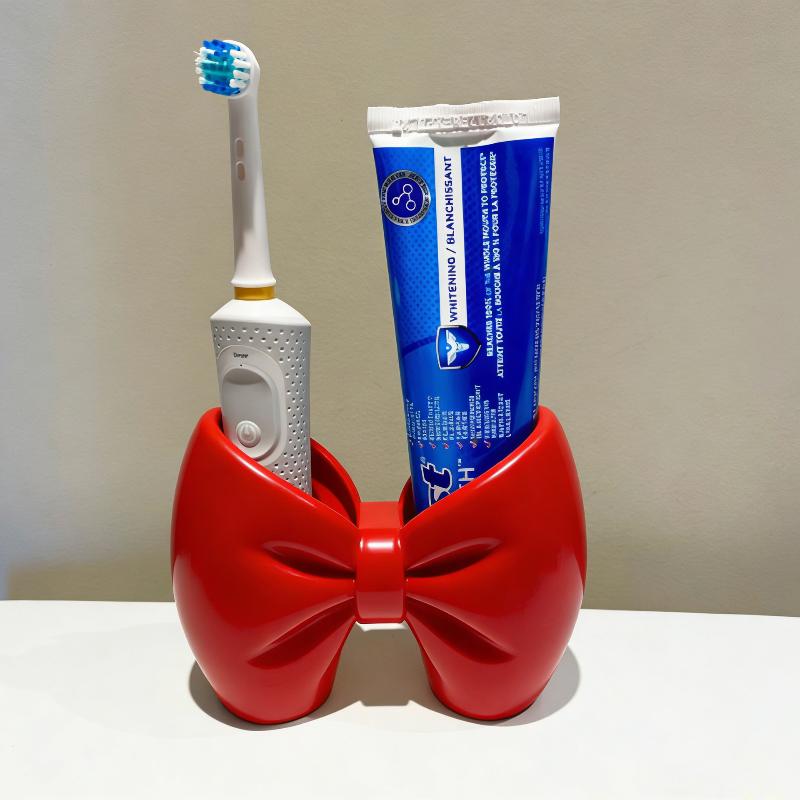 Creative Bow Pen And Toothbrush Holder | Plastic, Freestanding, Ideal For Bedroom And Bathroom Decor, Bathroom Accessories