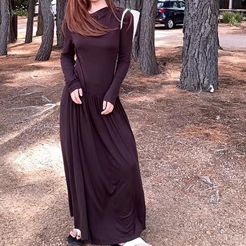 Soft Sculpture Slim-Fit Lyocell Dark Coffee Long Dress - Smooth, Relaxed Feel Large темно-коричневого