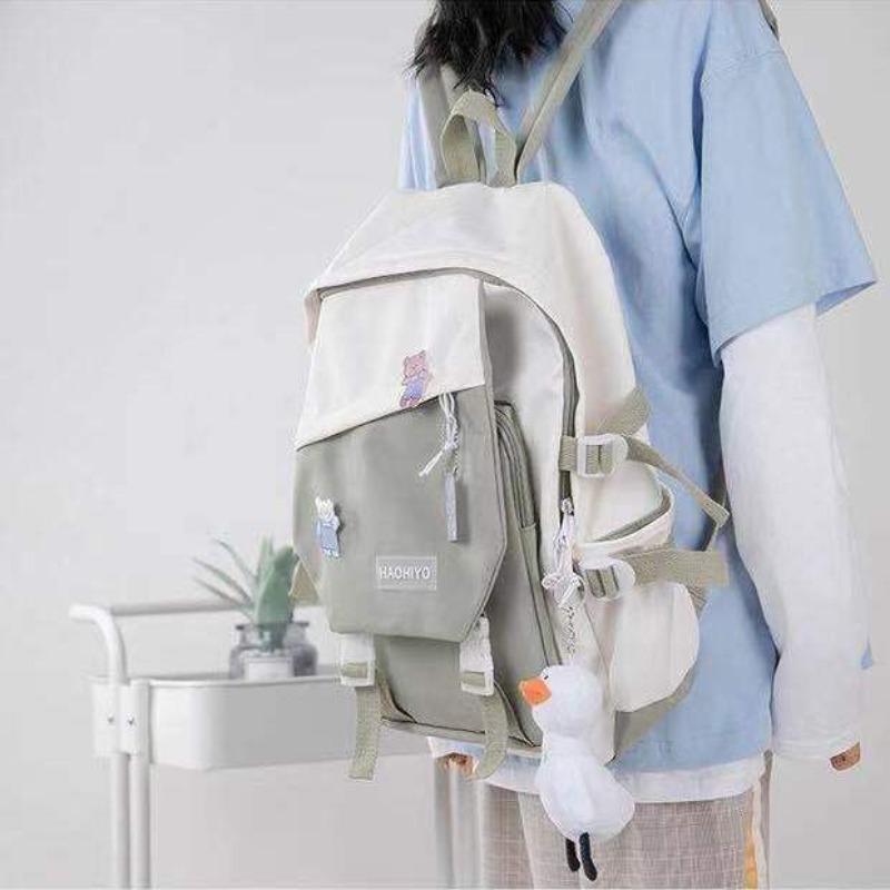Pendant Feeling High Value Schoolbag Contrasting Color Large Capacity Female High School Student Computer Backpack Niche Harajuku Male