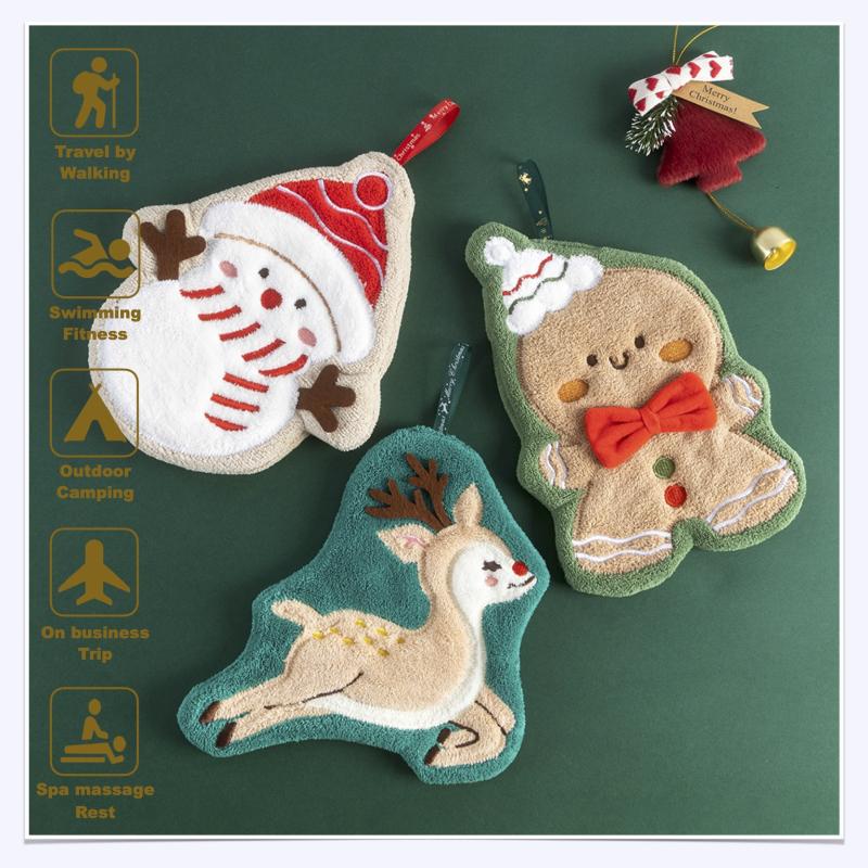 Christmas Hand Towel Kitchen Absorbent Cleaning Cloth Hanging Quick Drying Rag Bathroom Snowman Santa Claus Hand Cloth