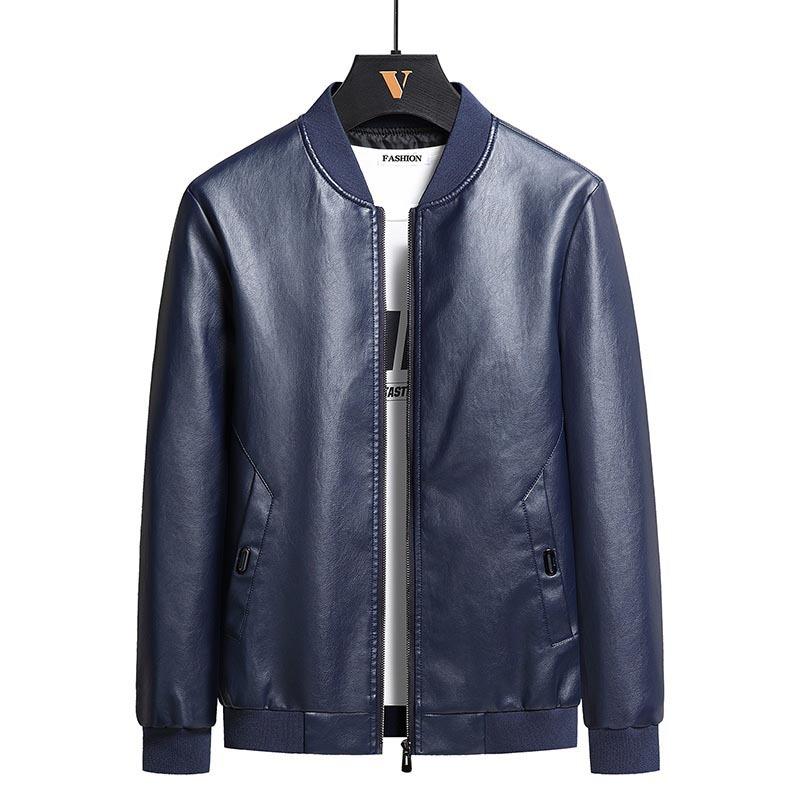 Kurtka skórzana Kurtka ze skóry PU Kołnierz bejsbolowy Kurtka skórzana bez kaptura Kurtka męska Ponadgabarytowa kurtka skórzana