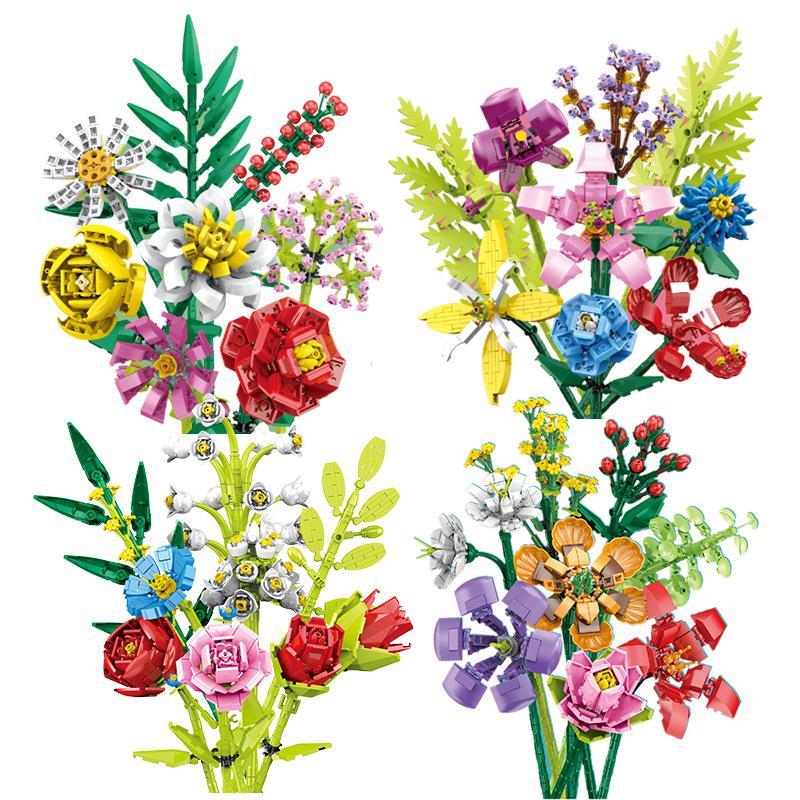 Children'S Building Block Toys Building Block Potted Plants Building Block Flowers Diy Assembly Small Particles Building Block Flower Set