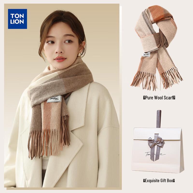 

Tangshi Women s Luxury Plaid Pure Wool Scarf