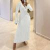 YYFS Women's Fashion Fall Winter Solid Color Print Long Sleeve V-Neck High Waist Women's Clothing Woolen Knitwear Casual Dresses