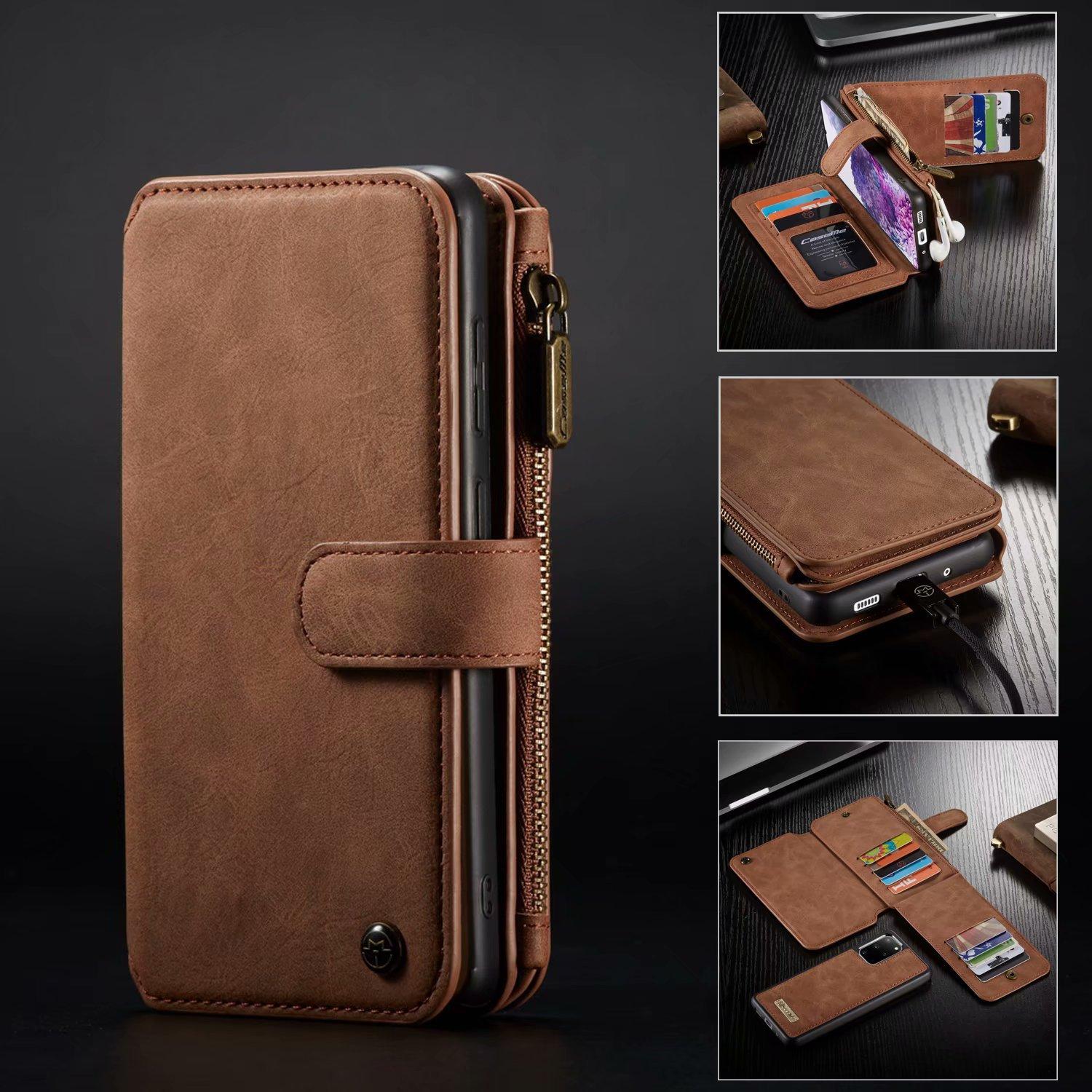 Suitable for Samsung S20 mobile phone leather case, multi-functional retro matte zipper wallet card 2-in-1 protective case samsung s20