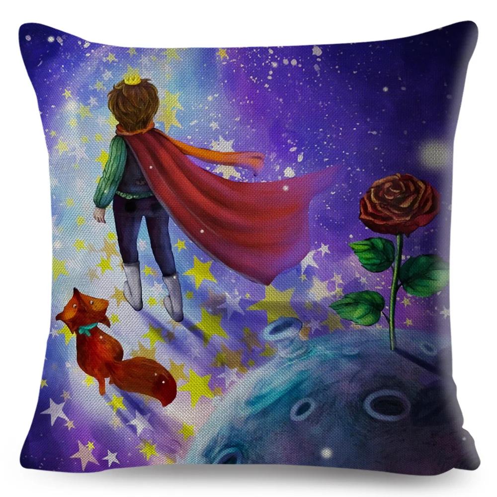 Little Prince Pillow Case Decor Cartoon France Anime Print Cushion Cover for Sofa Home Children Room Linen Throw Pillowcase