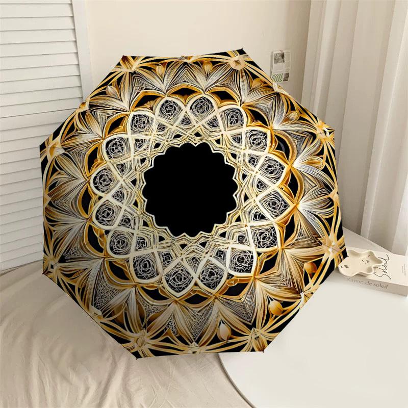 

1PC Golden Mandala Umbrella-9-Rib Reinforced, Automatic Open, Lightweight & Durable, Cute Fashion Accessory for Outdoor-P0715