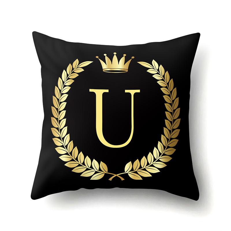 

Polyester Pillow Cover Automobile Ornament Home Printed Pillow Cover Black Gold 26 English Letter Cushion Cover No pillow core