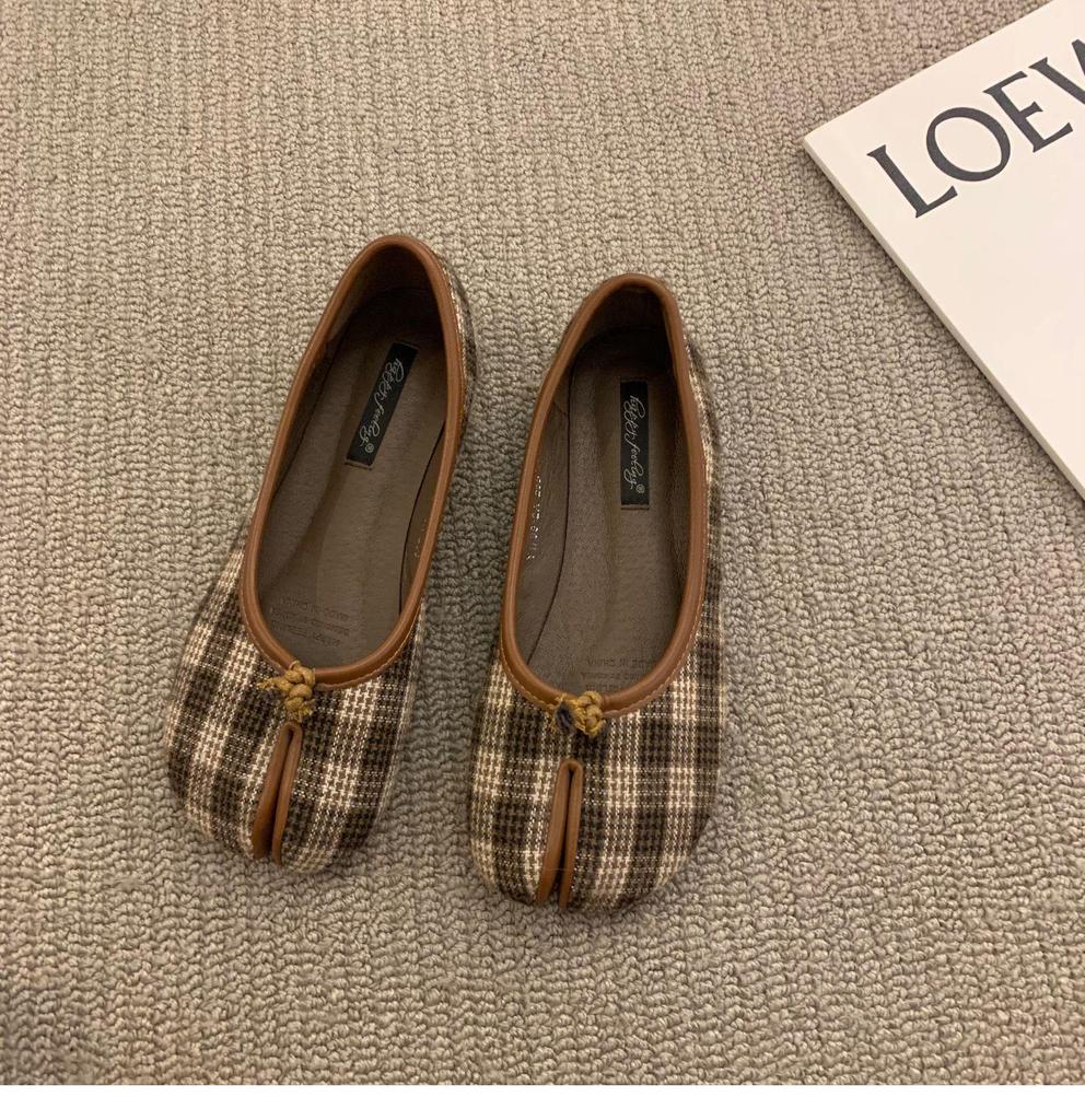 Bean Shoes Women's 2021 Summer Split-Toe Flats with Horsebit Design