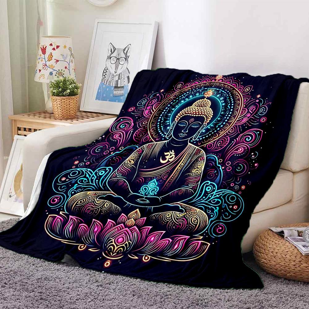 1 st Buddha Lotus Filt, Lätt Flanellpläd för Soffa, Säng, Resa, Camping, Vardagsrum, Kontor, Soffa, Stol och Säng