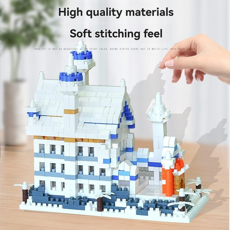 Creative Tabletop Decoration Micro Bricks Set Diamond Snowing Swan Castle Mini Building Blocks Toys For Children Birthday Gifts