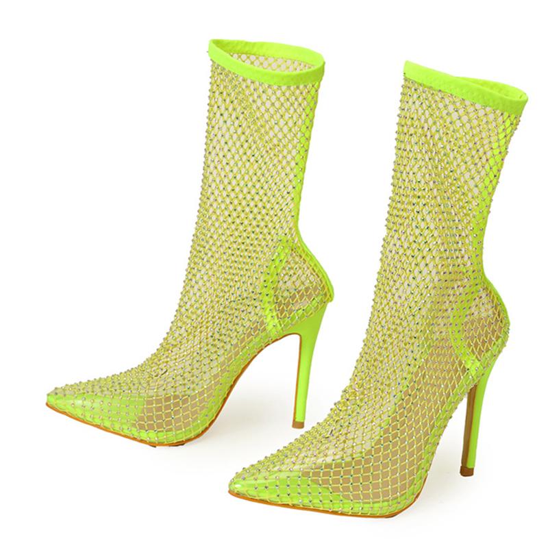 

Модные Liyke Сексуальные Желто-зеленые Сетчатые Ботильоны Женская Мода Кристалл Эластичная Ткань Носки Обувь Вечеринка Ночной Клуб Стриптизёр Каблуки Туфли 35 жёлтый