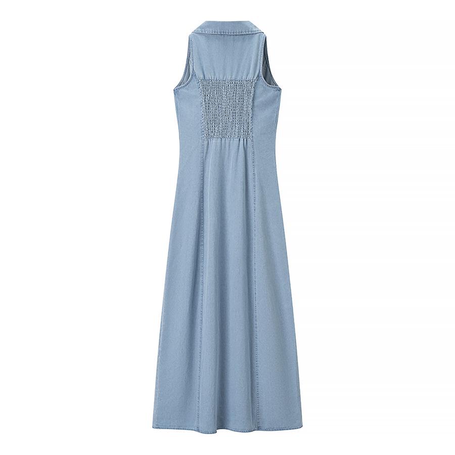 Women's Blue Sexy Button Denim Long Dress