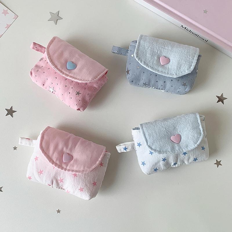 Mini Earphone Storage Bag Snap Button Sequined Stars Bluetooth Headset Case Key Jewelry Protective Pouch For Women Girls