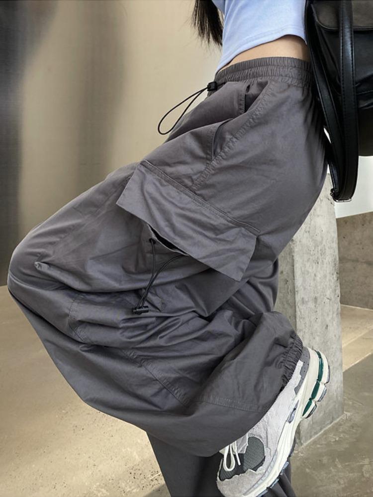 Y2K Women Streetwear Cargo Pants Harajuku Casual Solid Baggy Straight Trousers Fashion Wide Leg Pockets Joggers Trousers