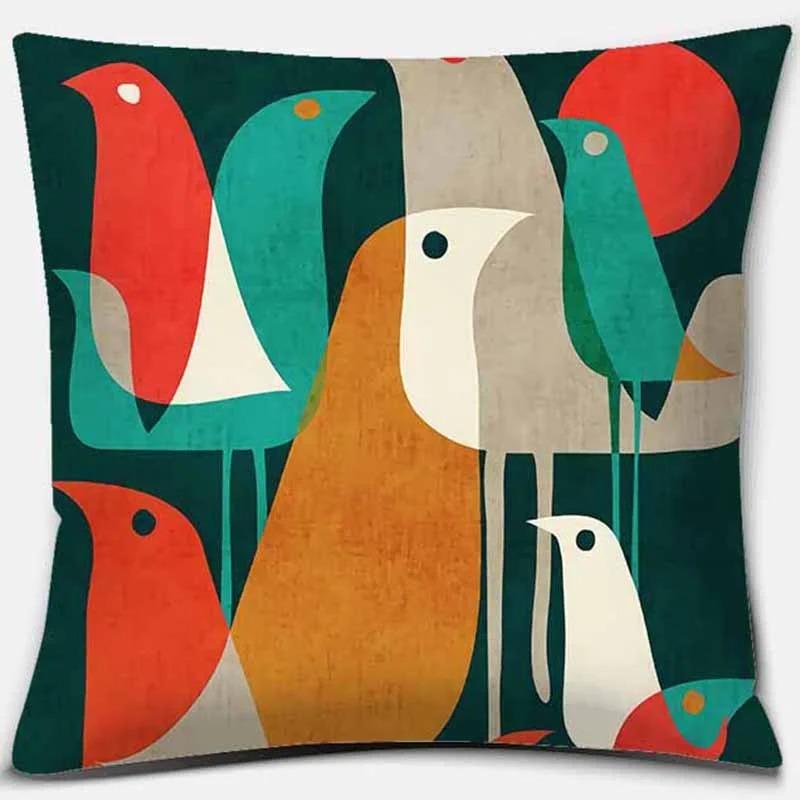 Home Decor Geometric Mountains Colorful Birds Pillow Covers Pattern Cushion Cover Suitable For Sofa Bedroom Car Pillow Cover