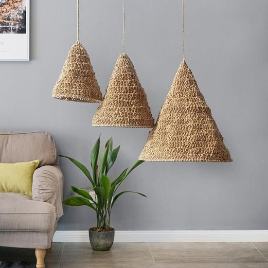 Hemp Rope Lampshade Tapered Woven Pendant Light Shades Rustic Boho Hand-woven Lamp Cover