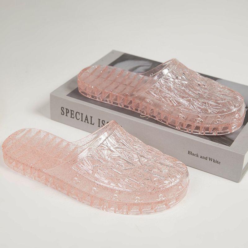 New Jelly Baotou Slippers for Women Fashionable, Hollow Out Breathable Half Tow Home Anti Slip Flat Bottomed Cool Scooter