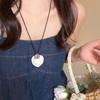 Hanging Neck Long Leather Necklace Love Heart Korean Sweater Chain  Women