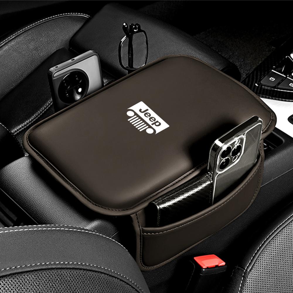 

Cup Holders Leather Car Armrest Box Pad Car Center Console Arm Rest Protector Cover with Storage Pocket For Jeep Renegade Wrangl