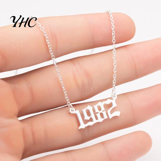 1980-2019 Birth Year Number Charm Pendant Stainless Steel Chain Necklace Jewelry