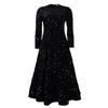 IHUASU Spring Autumn Women's Round Neck Long Sleeve Solid Color Sequin High Waist Style Long High Waist Dress