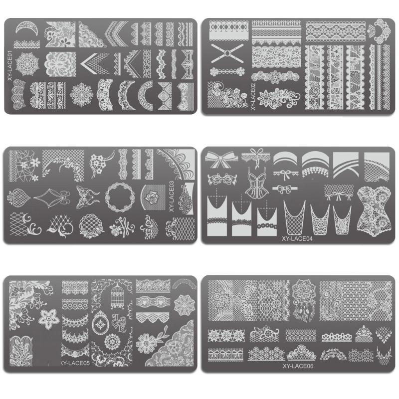 6PCS Rectangle Nail Stamping Plates Kit with Floral and Geometric Patterns for Creative Nail Art Manicure Tools
