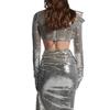 Spring and Autumn European-American Women's Two-Piece: Silver Sequin Long Skirt and Top