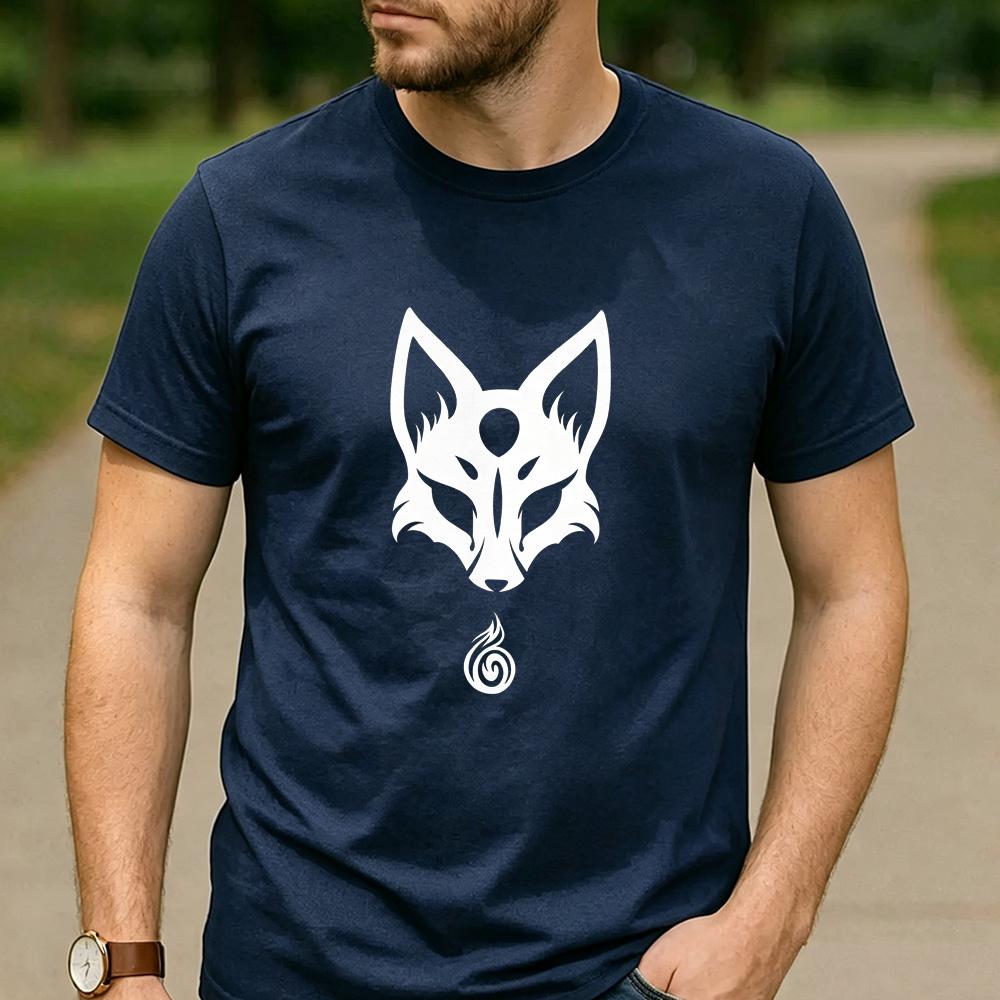 Minimal White Nine Tailed Fox Spirit Graphic T Shirt Unisex Crew Neck Short Sleeve Asian Myth Holiday Gift Top