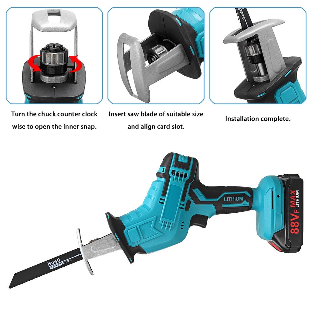 3999RPM Fierăstrău Reciproc Fără Fir Albastru 88V Fierăstrău Electric cu 4 Lame Motoferăstrău Unealtă Electrică de Tăiere