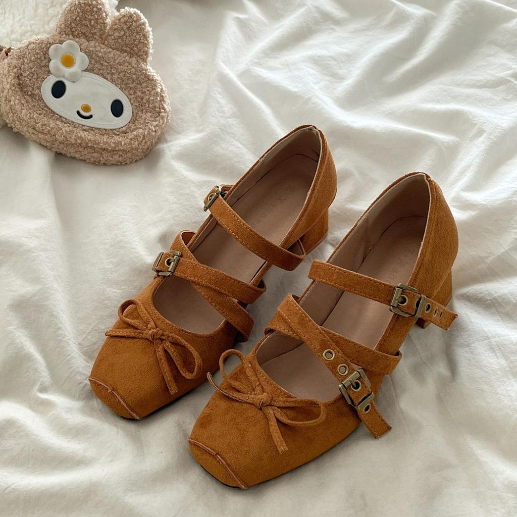 Small retro style leopard print thick heel Mary Jane shoes women's 2025 autumn and winter new square head high heel light mouth single shoes