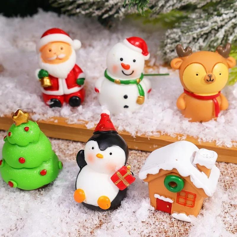 Cute Resin Christmas Ornaments Mini Santa Claus Snowman Elk Micro Landscape Xmas Home Office Miniature Desktop Decoration Supply