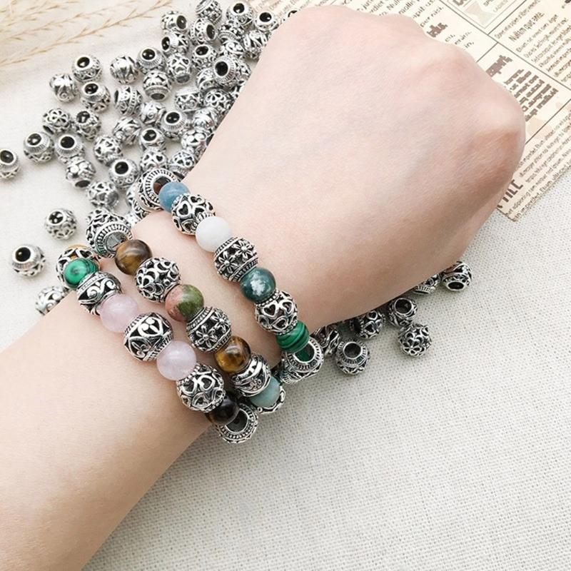 10Pieces European Style Spacer Beads with Large Holes Silver Round Spacer Beads Accessory for Creative Jewellery Making