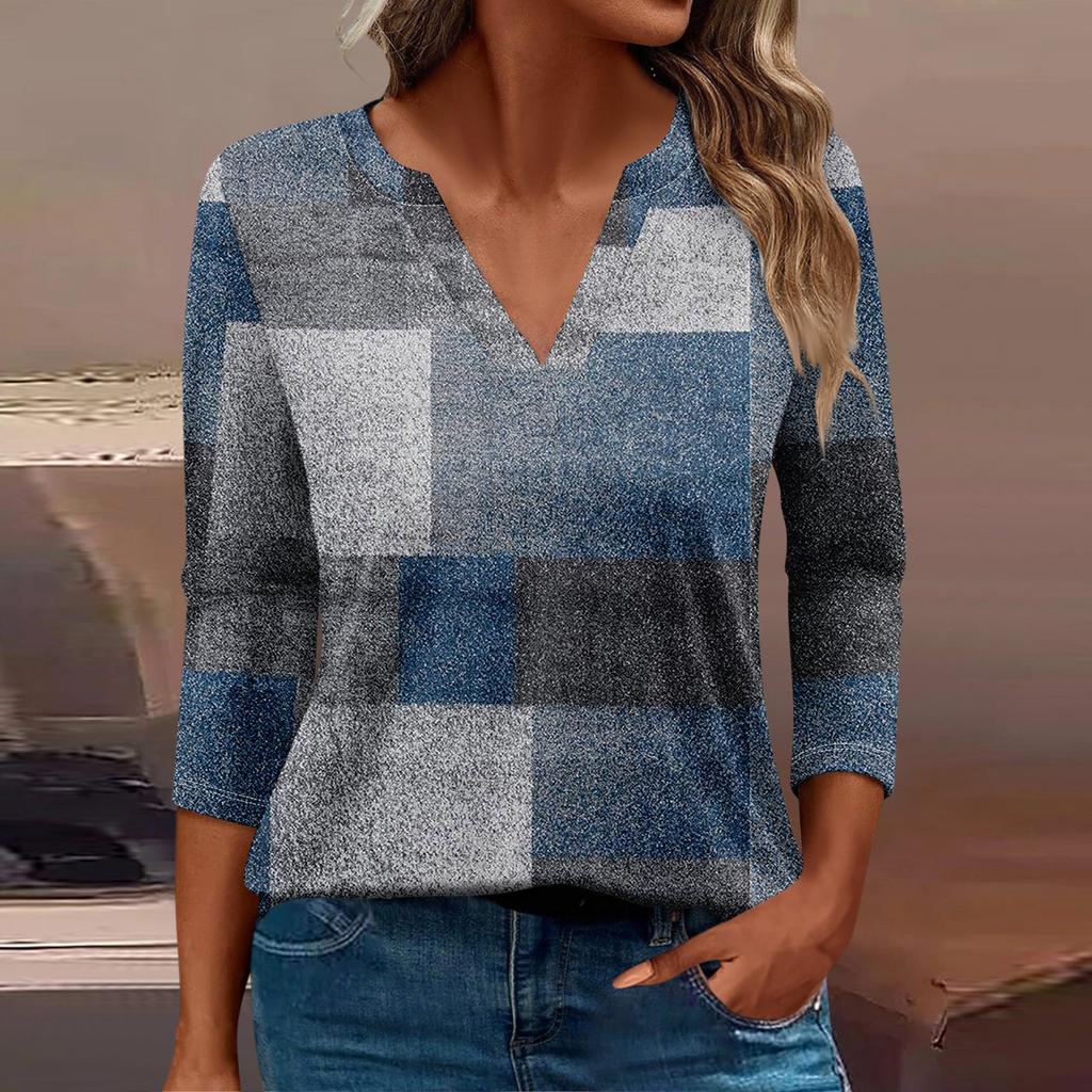 Women's T Shirt Tee Print Button 3/4 Sleeve Daily Weekend Fashion Basic V Neck Regular Top
