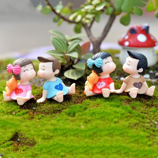 2ks Roztomilý Mašle Dívka Chlapec Milenci Mini Domeček pro panenky Mikro Krajina Miniaturní Ozdoby