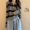 Bottom Shirt Autumn Winter Loose Polo Collar Striped Sweater New Design Zipper Short Top for Women