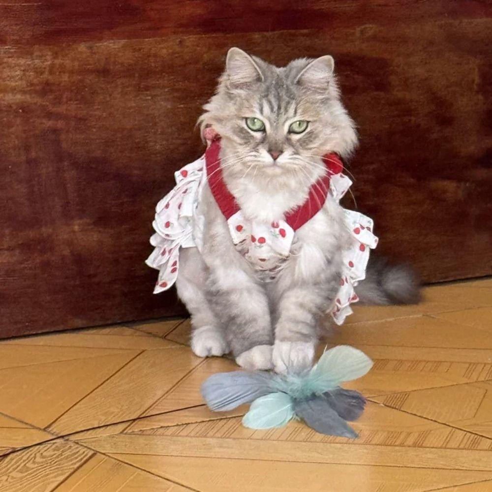 Cute Dog Suspenders Dress Cherry Print Pet Clothes Puppy Princess Skirt  For Small Dog Cat
