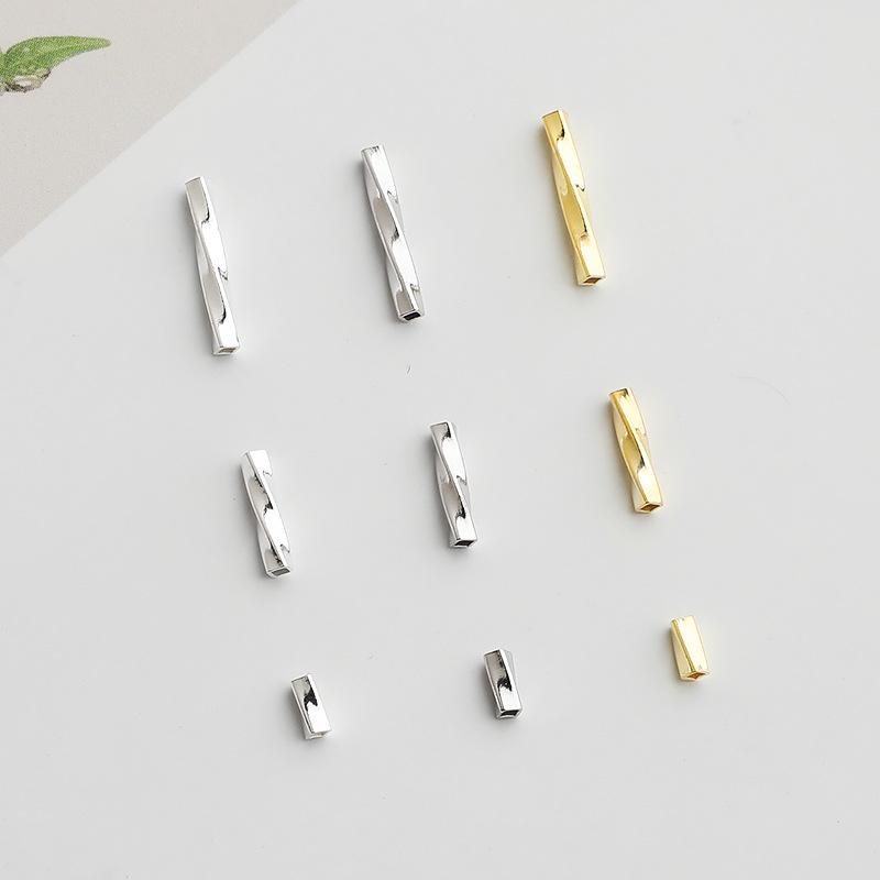 Gold-Plated S925 Sterling Silver Twisted Tube Spacer Beads for DIY Bracelets and Necklaces