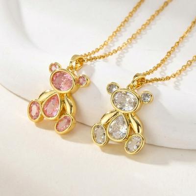 Accessories, Copper Zircon Cute Bear Pendant Necklace, High-End Women'S Accessories Pnb-387