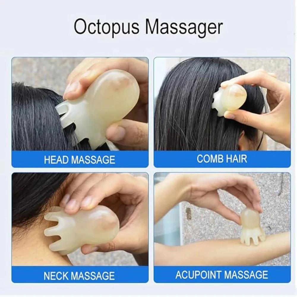 2025 New Resin Octopus Scalp Massage Comb Acupressure Meridian Therapy Hair Care Portable Relaxation Tool Natural Material