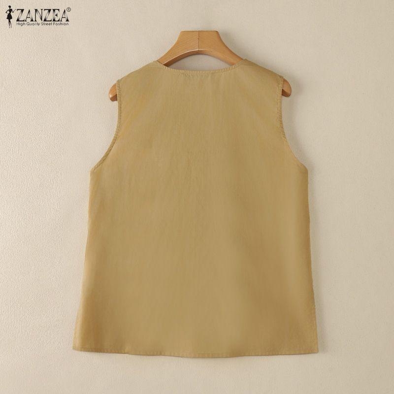 ZANZEA Women Casual V-Neck Summer Sleeveless Print Tank Tops